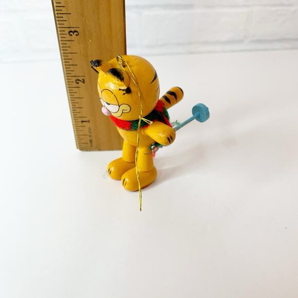 Vintage Garfield Ornament Wood Skiing Dakin 1981 Wooden Christmas - Picture 8 of 8